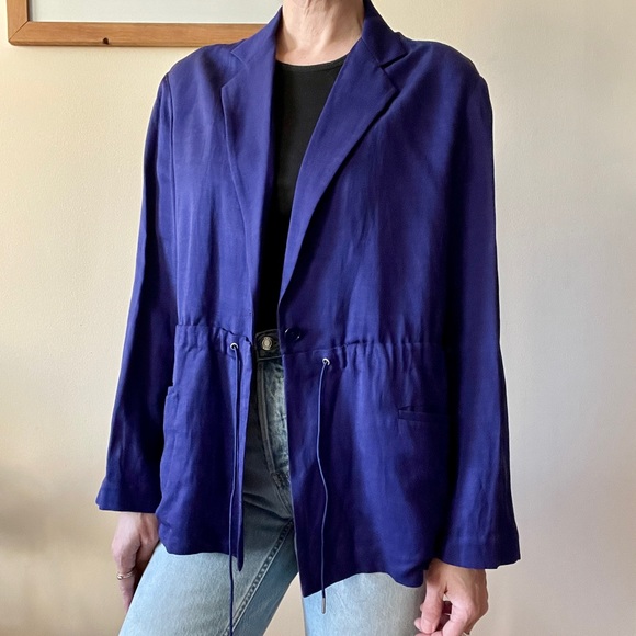 💜 Acne Studios royal purple linen blend jacket blazer w drawcord size 38 US M 6 - Picture 3 of 13